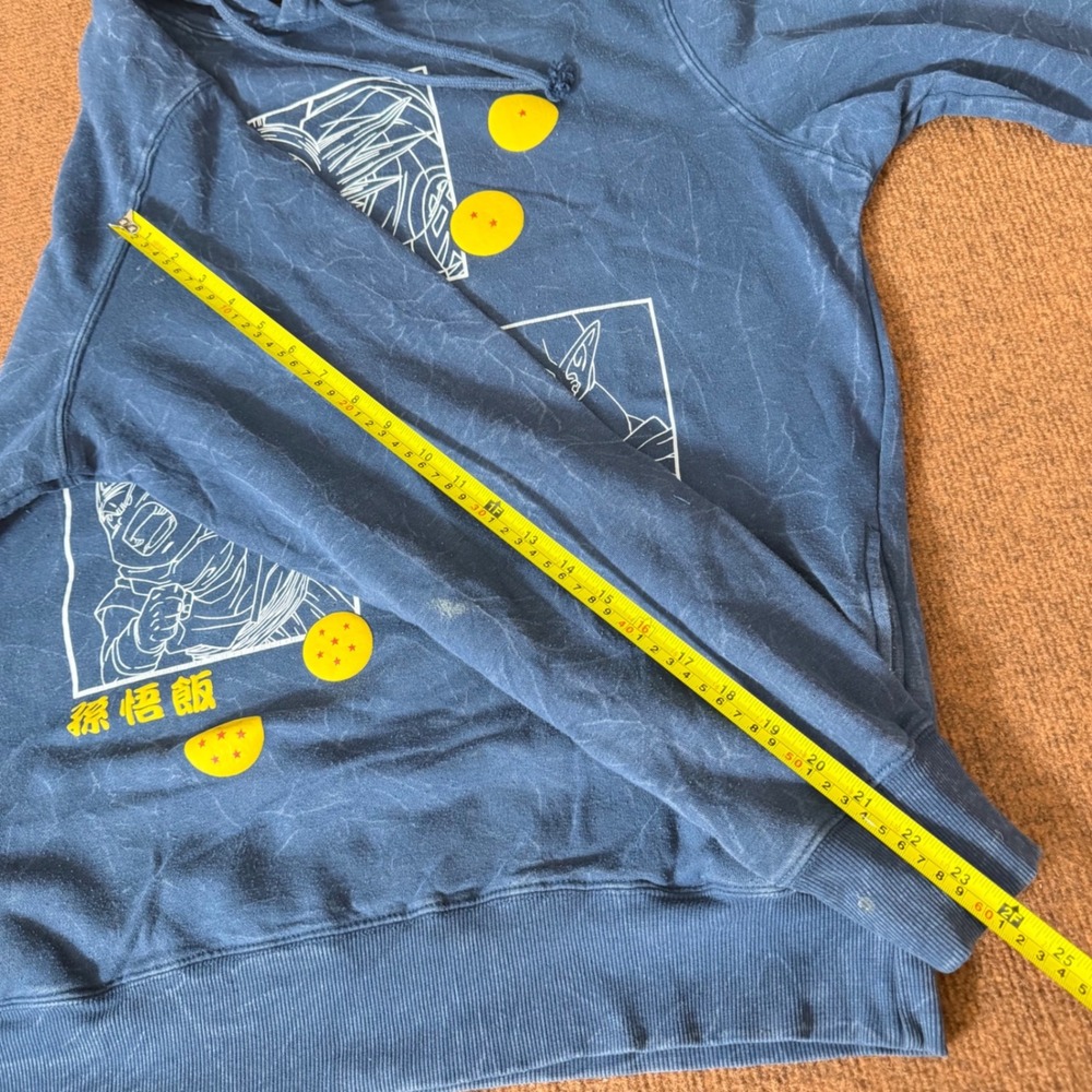 Dragon Ball Z Mens Hoodie Blue Acid Wash Goku Gohan Piccolo Graphic Large gym A+ - Picture 7 of 10